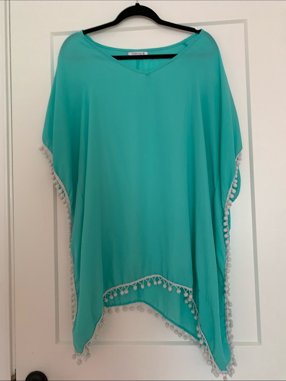 Lightweight Turquoise Swim Coverup Tunic with Pom Trim